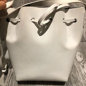 mansur gavriel white leather mini bucket bag